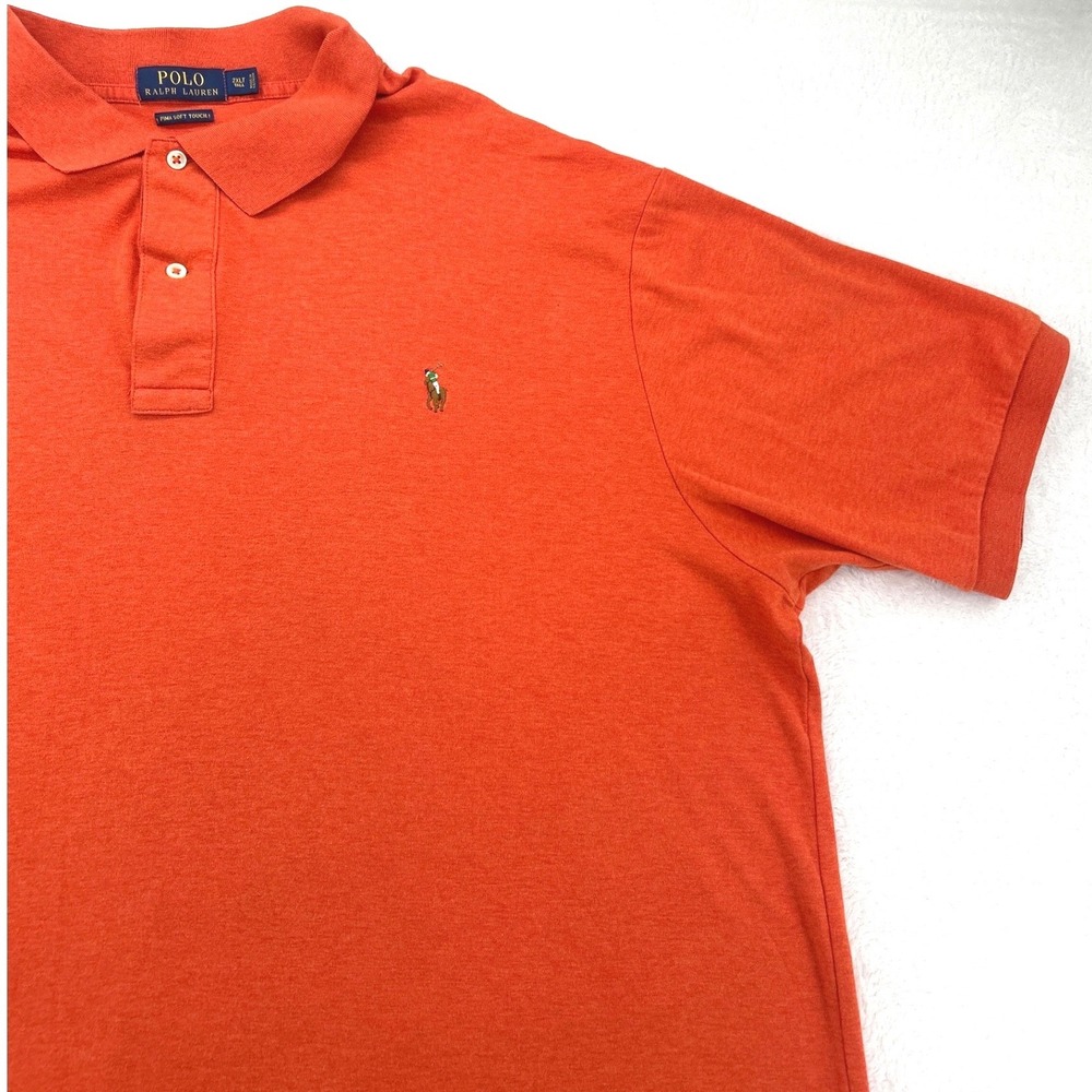 Polo Ralph Lauren‎ Mens Polo Shirt 2XLT Orange Pima Soft Touch Short Sleeve Pony